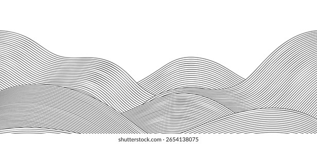 Mountain hill and texture background vector. Abstract Mountain landscape with line art, wavy, curve. Wallpaper design for print, wall art, cover and interior.