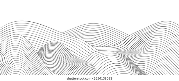 Mountain hill and texture background vector. Abstract Mountain landscape with line art, wavy, curve. Wallpaper design for print, wall art, cover and interior.