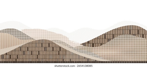 Mountain hill and texture background vector. Abstract Mountain landscape with line art, pencil line, grunge, dot halftone pattern. Wallpaper design for print, wall art, cover and interior.