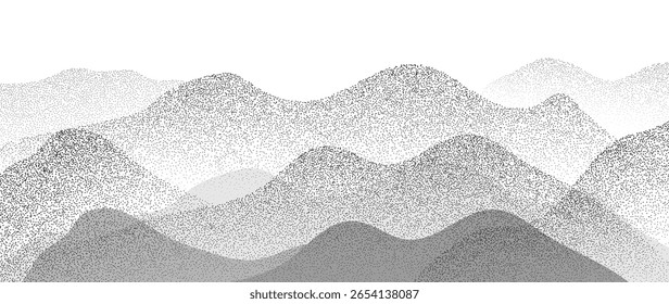 Mountain hill and texture background vector. Abstract Mountain landscape with grunge, dot halftone pattern, spot. Wallpaper design for print, wall art, cover and interior.