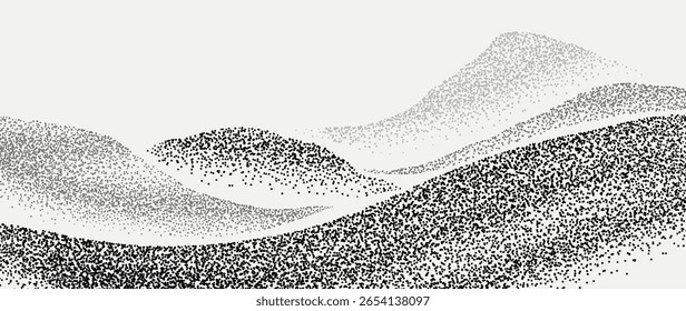 Mountain hill and texture background vector. Abstract Mountain landscape with grunge, dot halftone, spot pattern. Wallpaper design for print, wall art, cover and interior.