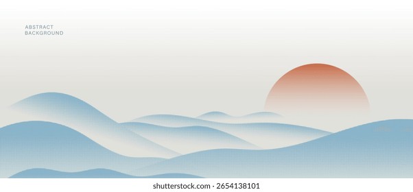 Mountain hill and texture background vector. Abstract Mountain landscape with dot halftone, spot, sun. Wallpaper design for print, wall art, cover and interior.