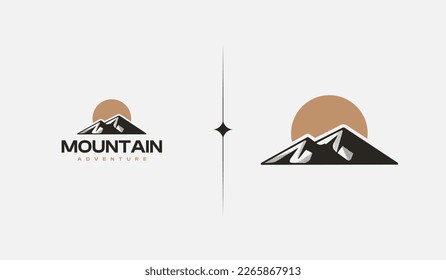 Mountain Hill Top Sun Rays monoline. Universal creative premium symbol. Vector sign icon logo template. Vector illustration
