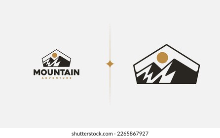 Mountain Hill Top Sun Rays monoline. Universal creative premium symbol. Vector sign icon logo template. Vector illustration
