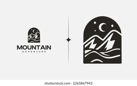 Mountain Hill Top Sun Rays monoline. Universal creative premium symbol. Vector sign icon logo template. Vector illustration