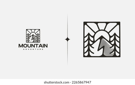 Mountain Hill Top Sun Rays monoline. Universal creative premium symbol. Vector sign icon logo template. Vector illustration