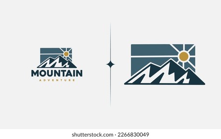 Mountain Hill Top Sun Rays Monoline. Universal Creative Premium Symbol. Symbol für Vektorzeichen-Symbol-Logo-Vorlage. Vektorgrafik