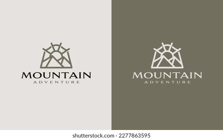 Mountain Hill Top Sun Rays monoline. Universal creative premium symbol. Vector sign icon logo template. Vector illustration