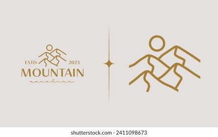 Mountain Hill Top Sun Rays monolina. Símbolo universal creativo premium. Plantilla de logotipo del icono de signo del vector. Ilustración del vector