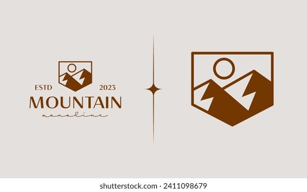 Mountain Hill Top Sun Rays monoline. Universal creative premium symbol. Vector sign icon logo template. Vector illustration