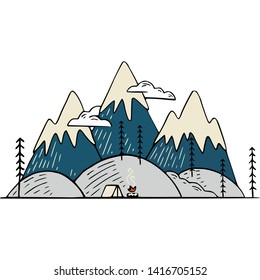 Mountain hills camping vector graphics design- Illustration