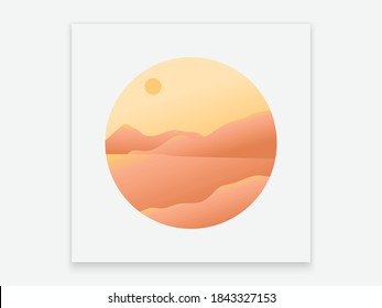 Mountain, Hills, clouds, sun, moon. Paper cut style. Flat abstract design. Scandinavian style illustration. Abstract contemporary modern trendy vector illustration. All elements are isolated.