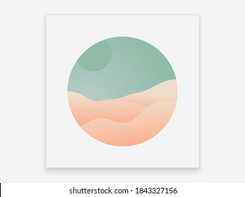 Mountain, Hills, clouds, sun, moon. Paper cut style. Flat abstract design. Scandinavian style illustration. Abstract contemporary modern trendy vector illustration. All elements are isolated.