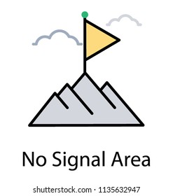 
Mountain hills with engraved flag denoting location icon for hill station 
