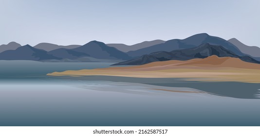 Mountain and hills landscape. Rural skyline. Lake Lagoon resort view background