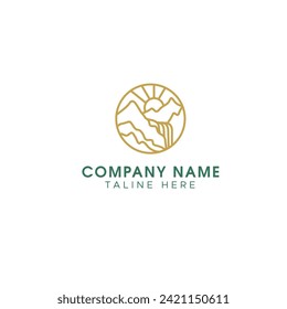 Mountain and Hills Line Style Logo Design template
