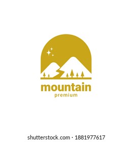 Mountain hills with pine tree illustration logo design vector template