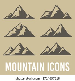 Mountain hills, rocks and peaks. Silhouette icon vector illustration. Logo art design clip art sets.