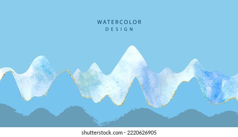 Berg, Hügel, MeeresVektorhintergrund. Aquarell-Design. Abstrakte Tapeten, Decken, Tapeten. 