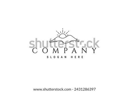 Mountain hills with sunrise abstract simple minimalist linear outline logo design