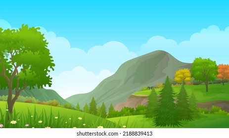 Mountain Hillside View Lush Trees Grass Stock Vector (Royalty Free ...