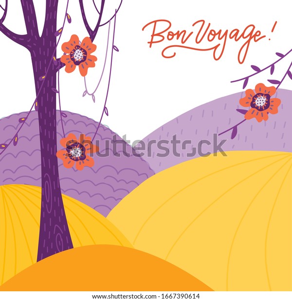 Vector De Stock Libre De Regalias Sobre Paisaje Montanoso Con Plantas Tropicales Flores