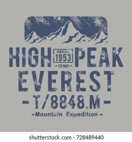 Mountain Himalaya Typography, Tee Shirt Graphics, Vectors