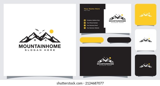 diseño vectorial de logotipo de montaña y hogar