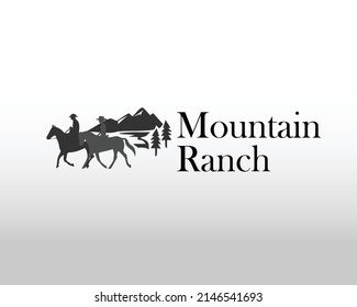 Mountain horse ranch logo design concept