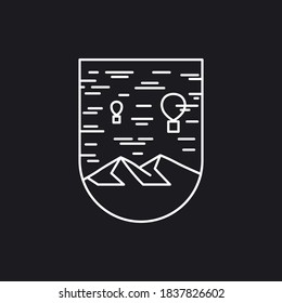 Mountain and hot air balloon illustration. Line art mountain and hot air balloon design with white outline. Illustration design for apparel products, mugs and wall posters