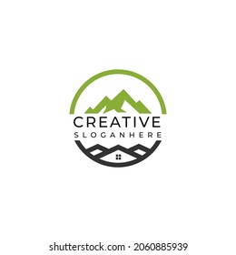 Mountain And House Combined Vector Logo Symbol