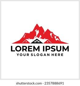 mountain and house combined vector logo symbol