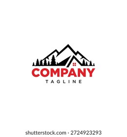 Mountain House and Forest Pine Logo Icon Vector