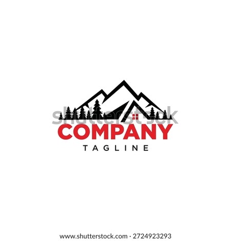 Mountain House and Forest Pine Logo Icon Vector