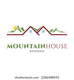 Mountain with House Icon Logo Design Template