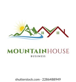 Mountain with House Icon Logo Design Template