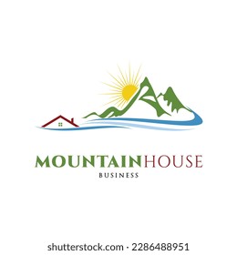 Mountain with House Icon Logo Design Template