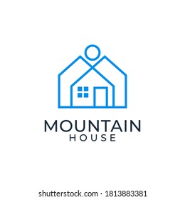 mountain house line art logo design