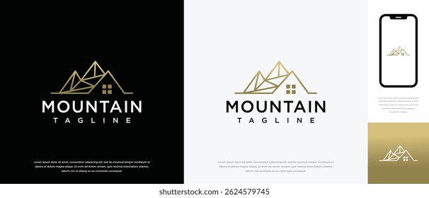 Mountain house logo design. House building logo icon made with mountain combination