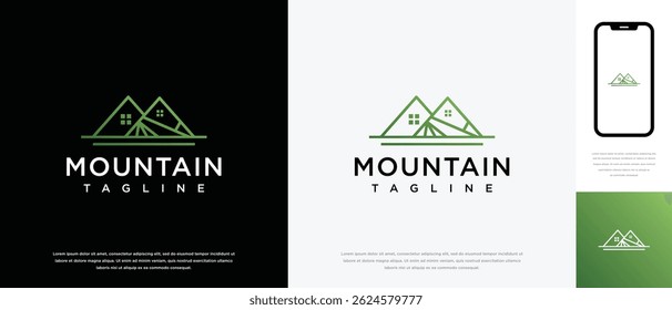  Mountain house logo design. House building logo icon made with mountain combination