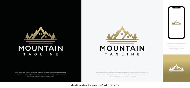  Mountain house logo design. House building logo icon made with mountain combination