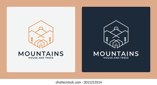 mountain house logo design line art style for your travel, villa, adventure company
