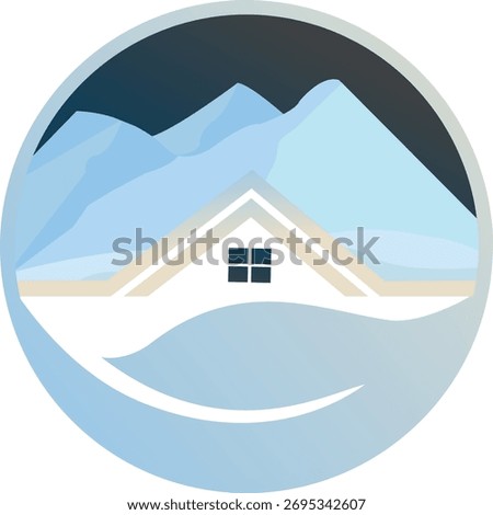 Mountain house logo design. Natural summery Mountains with real estate logo design. Beautiful lake forest mountains. Modern real estate icon vector Landmark logo design