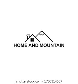 mountain and house logo design vector. monolin mountain and house icon 