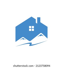 Mountain house logo inspiration, hill real estate logo design vector. Logo for mountain cabin or house construction nature concept logo vector