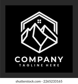 Diseño de la línea de logotipo de Mountain House que combina montaña y casa