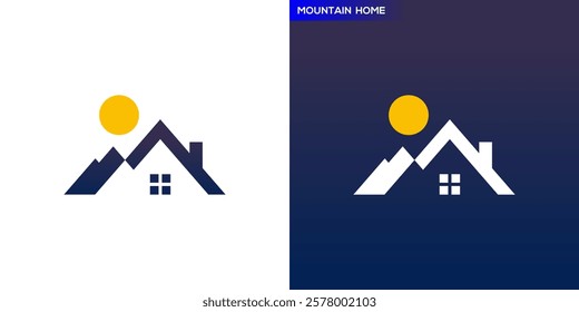 Mountain house logo. Mountains, landscape, lodge. Icon symbol design template EPS 10.	