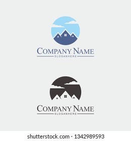Mountain house silhouette logo vector icon