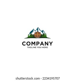 mountain house trees logo. green house logo designs concept