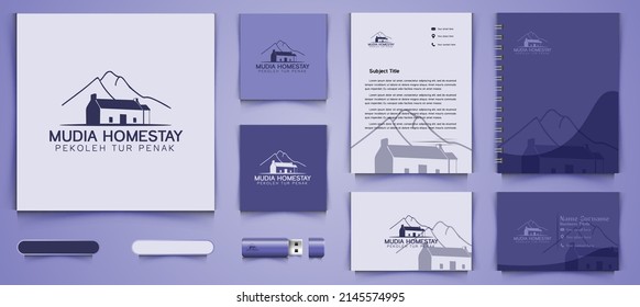 mountain and house, villa logo business branding package template Designs Inspiration Isolated on White Background